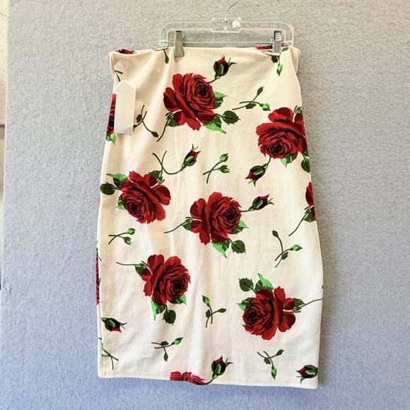 Vintage Floral Pull On Stretchy Pencil Skirt All Over Print AOP Roses Midi XL - Picture 5 of 7